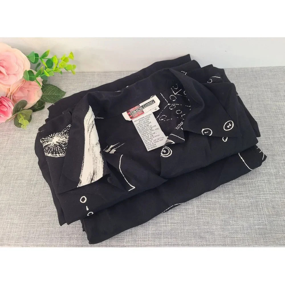 Vtg Simon Chang Set Of Long Skirt And Button Up Top Black & White Casino Print‎